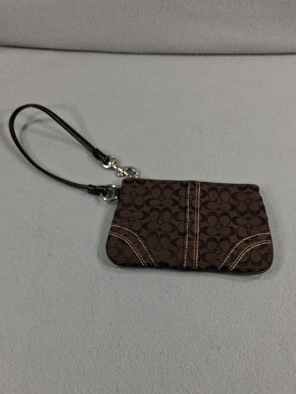 Coach Brown Signature Canvas Wristlet with Leather Strap
